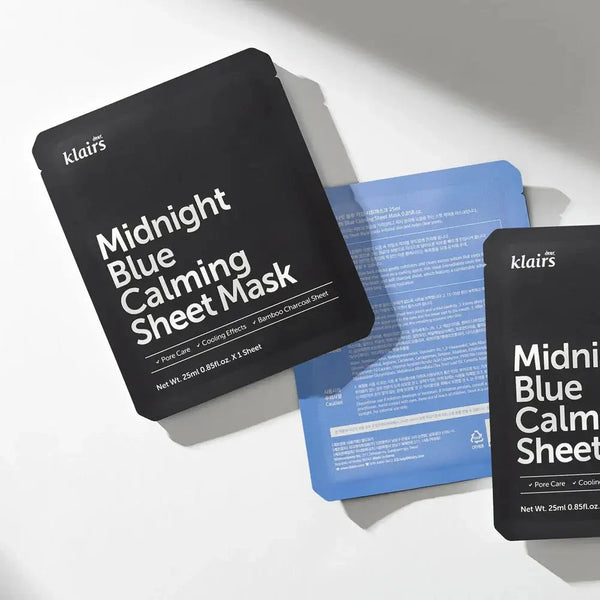 Nomierinoša auduma maska ar atvēsinošu efektu Dear Klairs Midnight Blue Calming Sheet Mask
