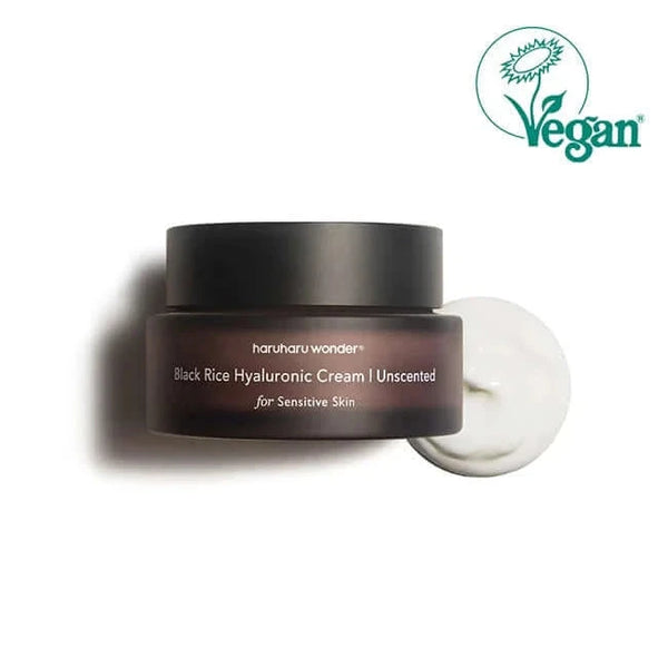 Krēms ar melniem rīsiem jutīgai ādai Haruharu Wonder Black Rice Hyaluronic Cream Unscented